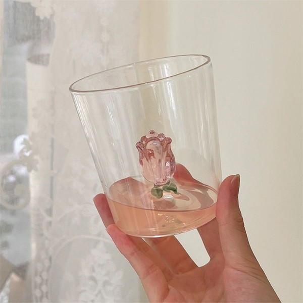 3D Rose glass kopp med håndtak Husholdnings frokost kopp for juice B c9d5 |  B | Fyndiq