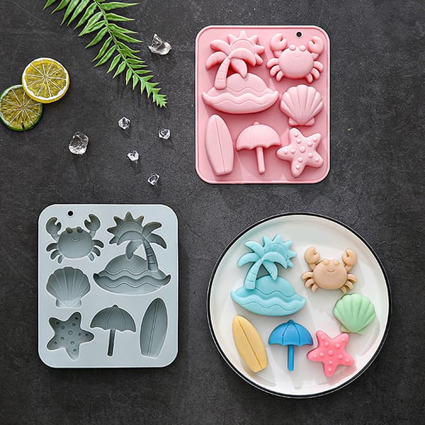 6-hulls silikonform med tropisk strandtema, sommerdyr krabbe Pink