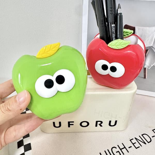 Æbleformet blyantholder Sjov penneopbevaring Makeupbørsteholder Green