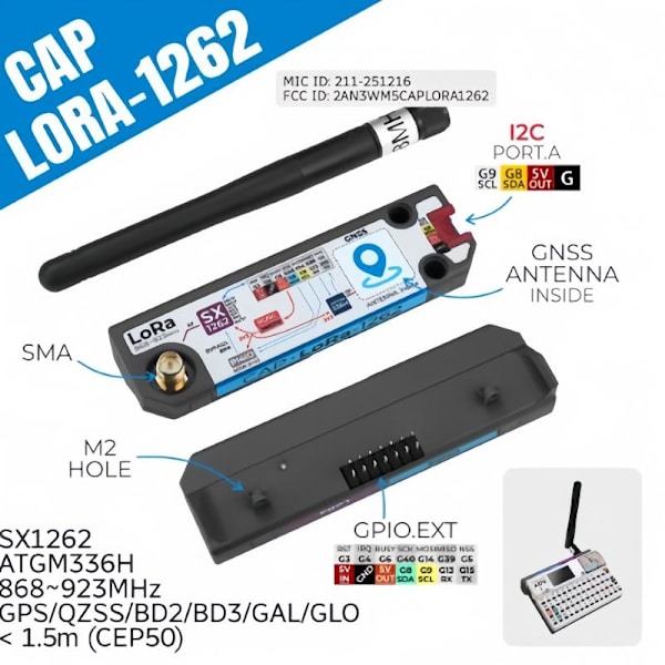 1 sett M5Stack Cap LoRa-1262 for Cardputer Adv SX1262 LoRa-modul