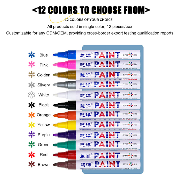 12 Färg Vit Vattentät gummi Permanent Paint Marker Pen Bil A