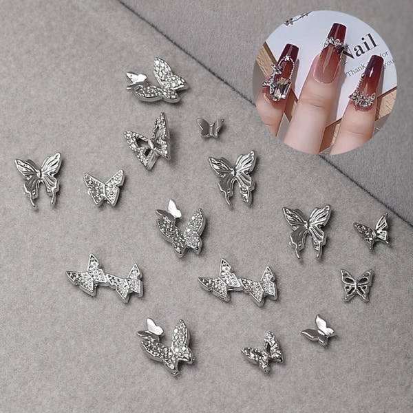 50 stk 3D-legering Butterfly Nail Charms Butterfly Nail Gems Nail R