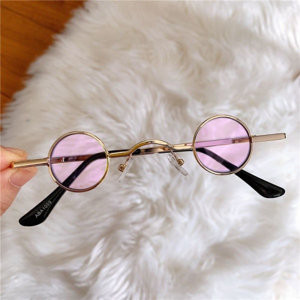 Vintage Punk runde solbriller Metall kvinnelige briller Ultra Sma Pink