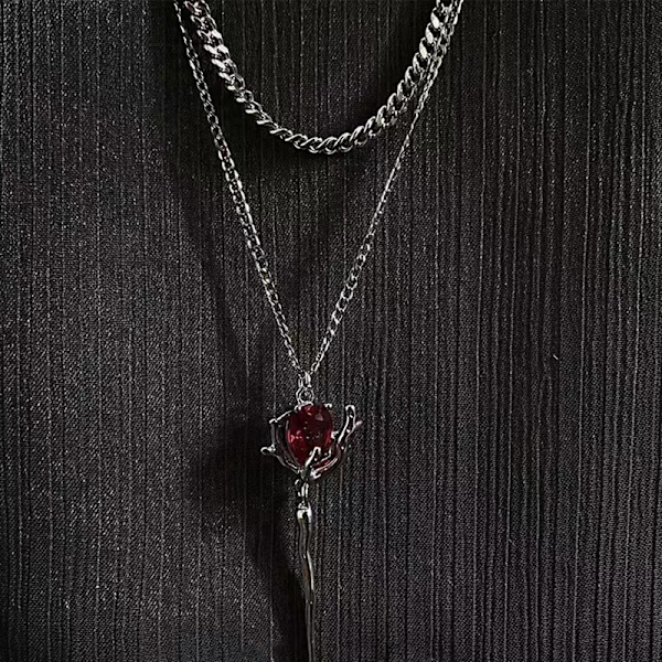 Dobbeltlags Zircon Rose Halskæde Uregelmæssig Floral Æstetisk Fa