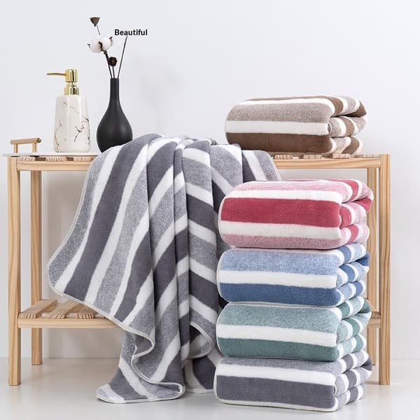 2 stk. stribede mikrofiber badehåndklæder til badeværelse, brusebad, svømning Coffee