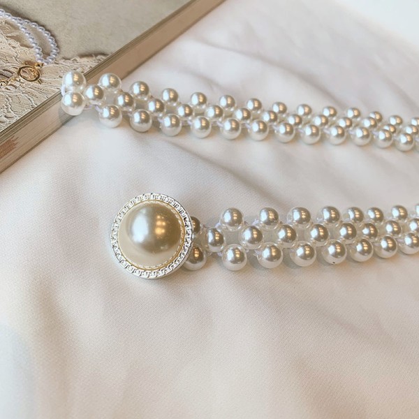 Stort perletaljekæde til kvinders elastikbælte med diamantdekor A4