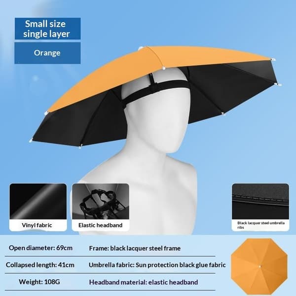 Sammenleggbar Vindtett Hode-paraplyhatt Bærbar Solskjerm Regnutstyr Orange