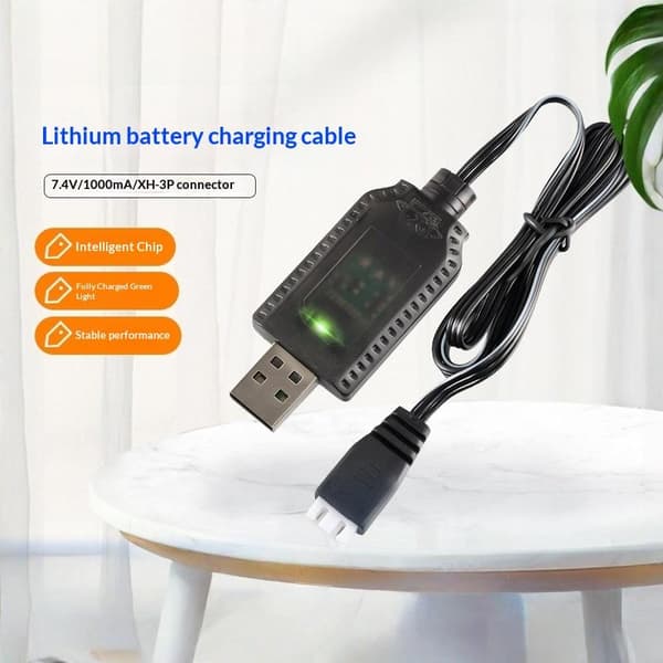 7.4V USB Lithium Batteri Opladerkabel XH-3P Smart Genopladeligt