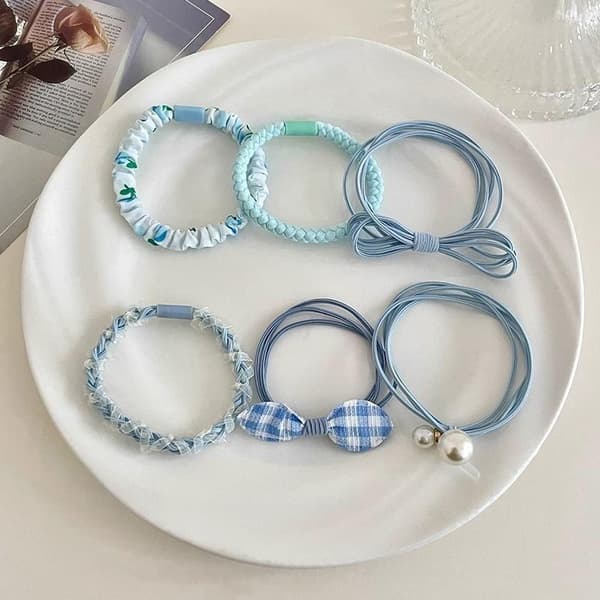 6 stk/sæt n Høj elastisk hårelastik Scrunchies Hestehaleholder H A2