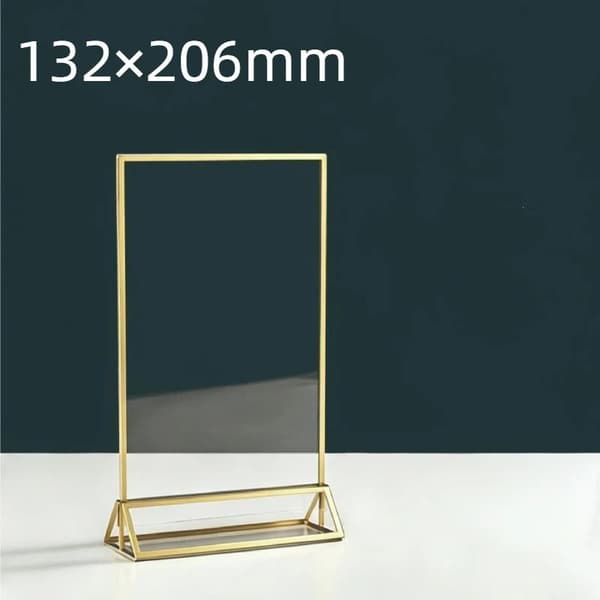 Gjennomsiktig akryl displaystativ dobbeltsidig gullramme bryllup 132×206mm