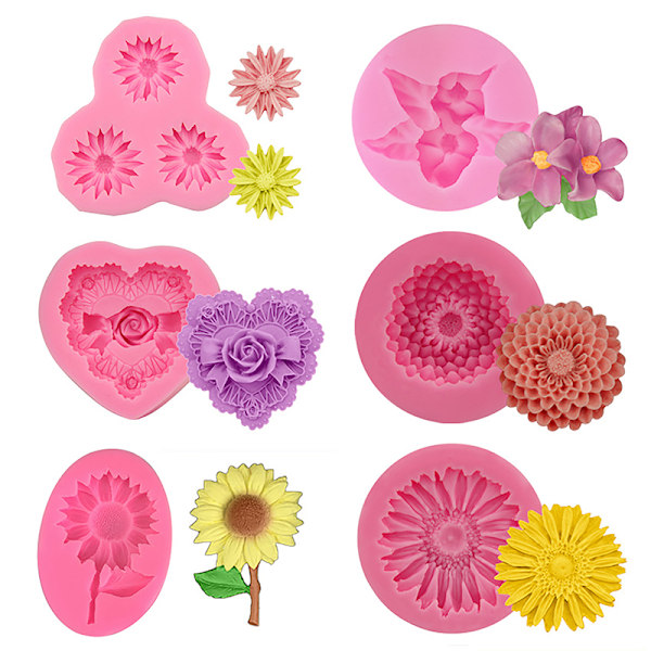 3d Daisy Flower Shape Silikoneform Chokolade Kage Bage Deko E
