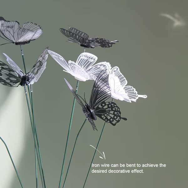 10/30 stk. 3D sort/hvid kunstig sommerfugl havestav blomstervase A30
