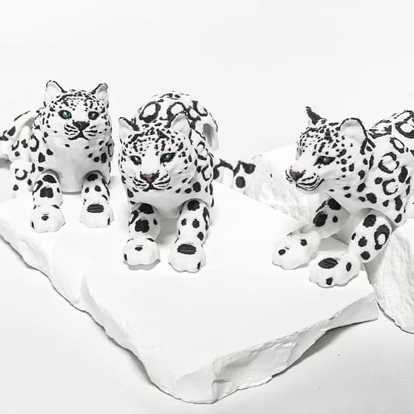 3D-printet sneleopardmodel, simulering, multi-bevægelig vildt dyr