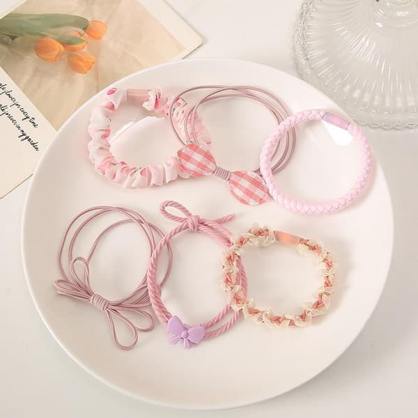 6 stk/sæt n Høj elastisk hårelastik Scrunchies Hestehaleholder H A4