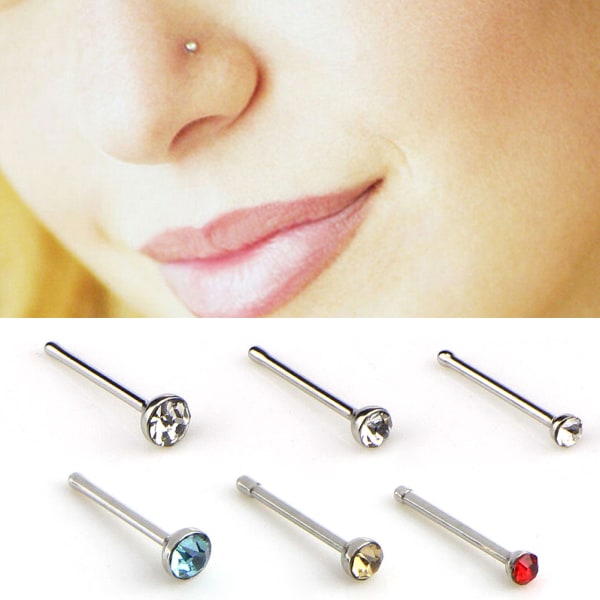 60 STK/Sæt Rhinestone Nose Ring Bone Stud rustfrit stål Multicolor