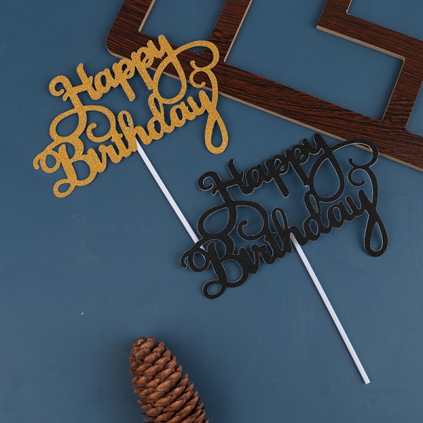 10 kpl Glitter Paper Happy Birthday Cake Topper Cupcake jälkiruoka Black