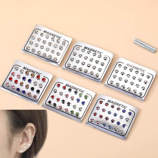 Magnetiske Ørestikker 4/5/6MM Runde Krystal Uden Piercing 4MM Silver