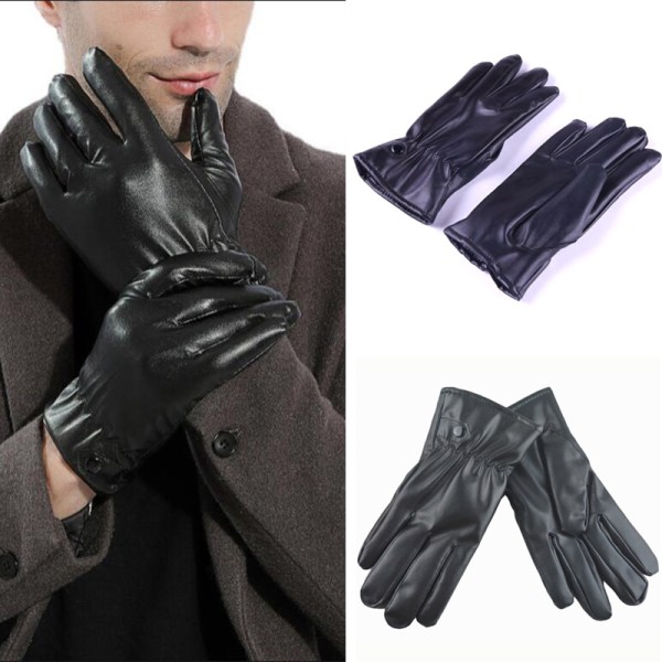 Miesten ja naisten talvinahkaiset mustat lämpimät kosketushanskat 1(A male 24X11CM)