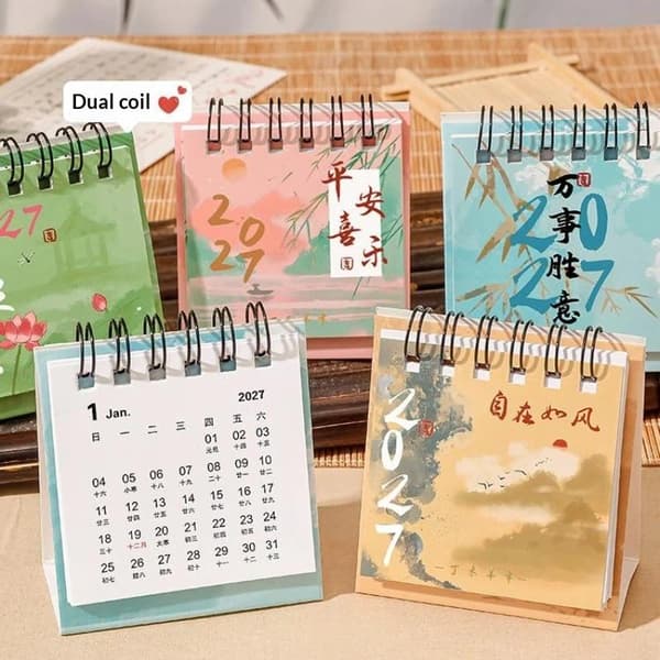 Mini 2027 Spiralbordskalender Traditionell Estetisk Tryck Por A2