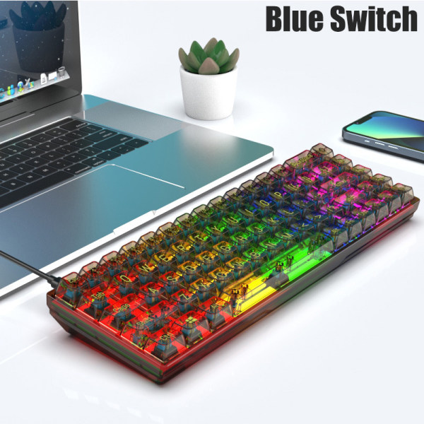 68 taster Gennemsigtigt USB-kablet mekanisk tastatur RGB Light Bac Black Blue Switch