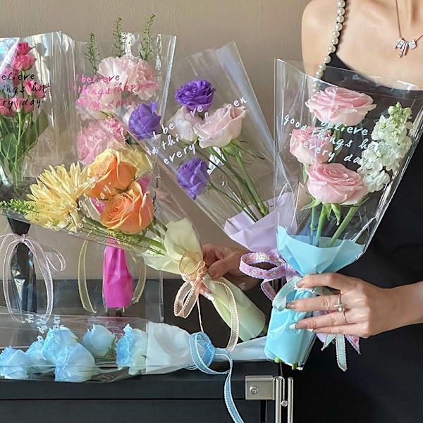 10 stk Enkelt Rose Ermer Blomsterinnpakningspose Bukett Emballasje A2
