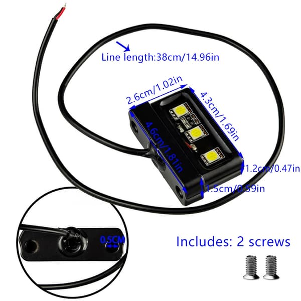 1 stk. Motorcykel Nummerpladelys LED Mini 12V CNC Aluminium Al