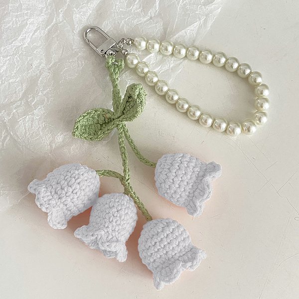 1 Stk Flower Knitted Keychain Nøkkelring Dame Heklet Ullblomst White