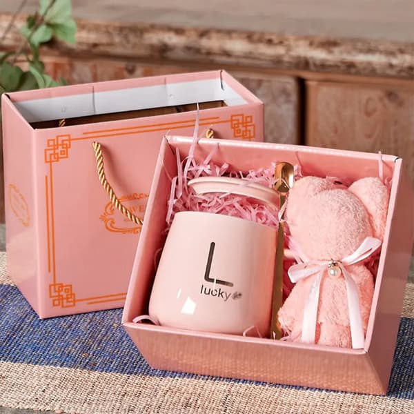 400 ml keramisk mugg presentset handhållen kaffe-/tekopp med sked T Pink
