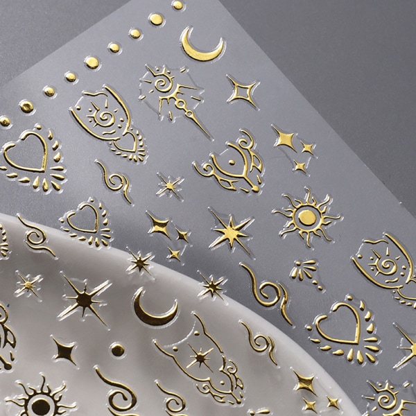 Boho Vintage Bronzing Moon Sun Totem Nail Art Stickers Manicure A4