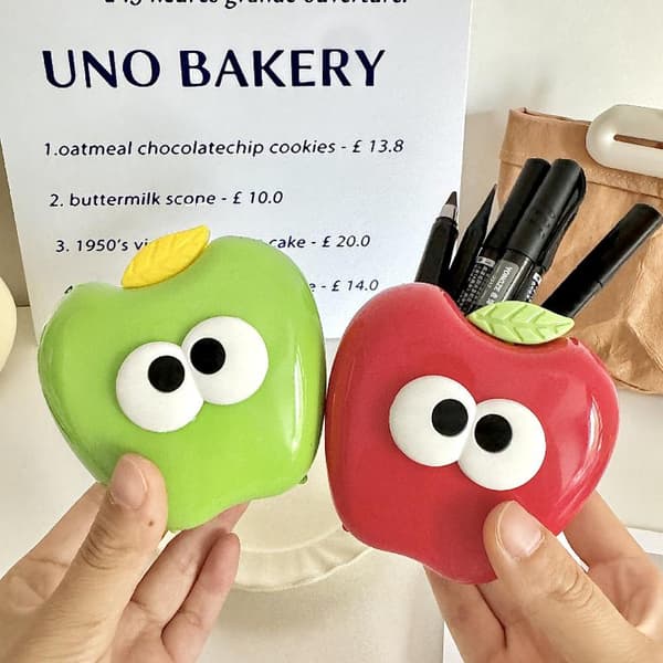 Æbleformet blyantholder Sjov penneopbevaring Makeupbørsteholder Red