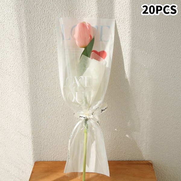 20 stk LOVE Transparent Rose Single Bag Bouquet Emballasjeposer Blue