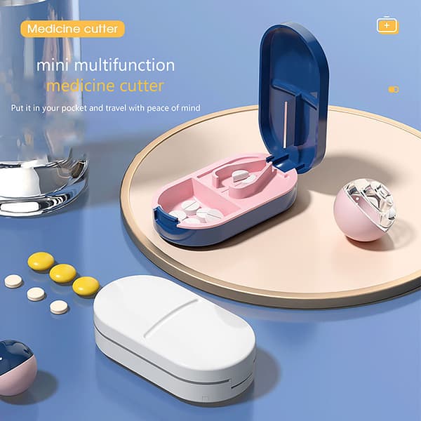 Pill ter Box Medicin Box Tablet Pill Splitter Kværn Knuser Blue