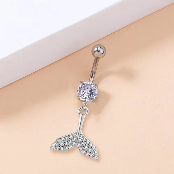 Silverfärgad Zircon Crystal Belly Button Ring Dingla Navel Pier A4