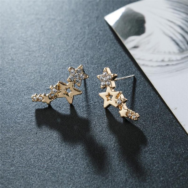 1 par enkle skinnende stjerne øredobber Elegant Rhinestone Mini S Gold
