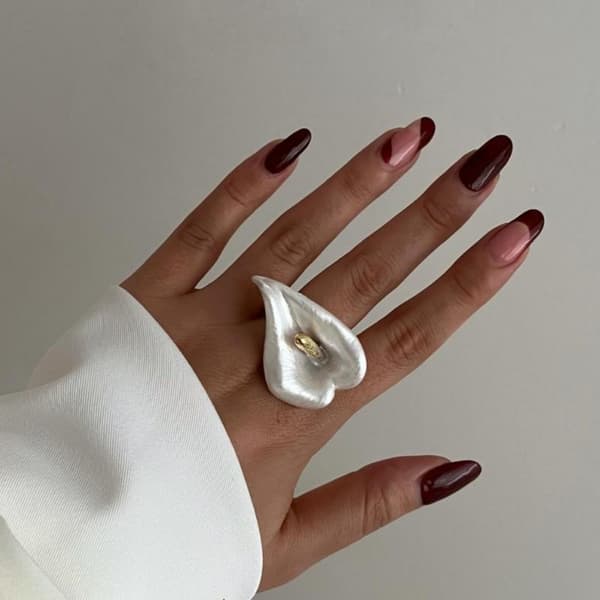 Vintage Farverig Emalje Guld Oliedryp Calla Lilje Blomst Åben R A2