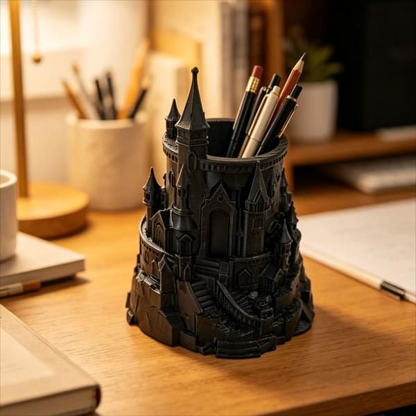 3D-printet mørk stil gotisk slott pennholder kreativ stasjon A1