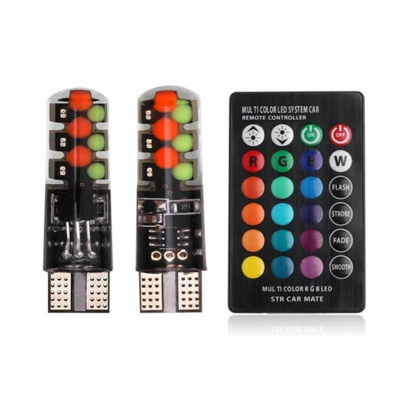 2stk T10 COB RGB LED 6SMD bilkileside flerfargede lyspærer