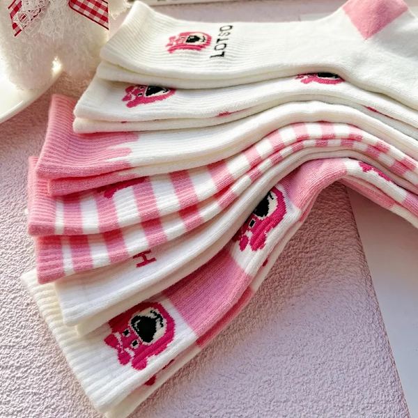 Pink Bear Cartoon og Sweet College Style Høst Vinterstrømper R