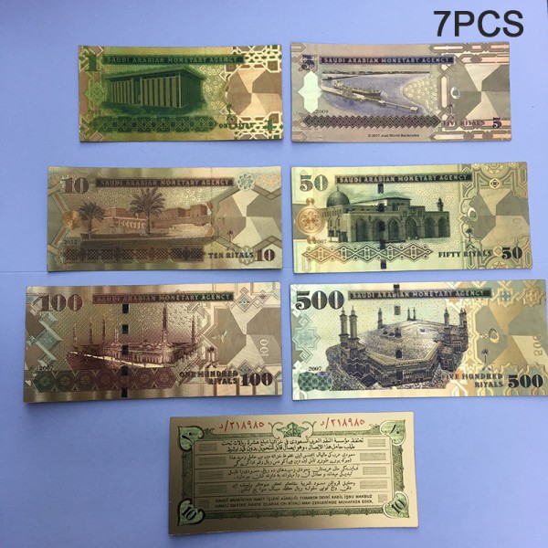 7st/ set Antik guldfolie S Arabiens valuta Jubileumsbank
