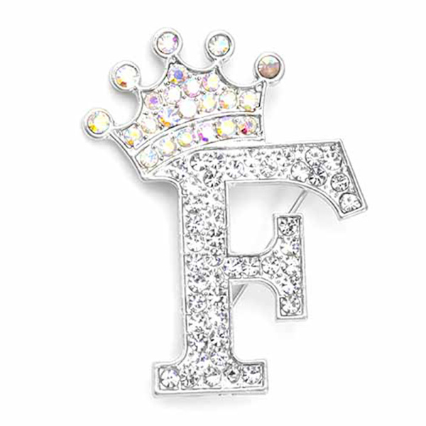 Fashion Crown 26 forbokstaver A til Å Crystal Rhinestone Broo Silver-F