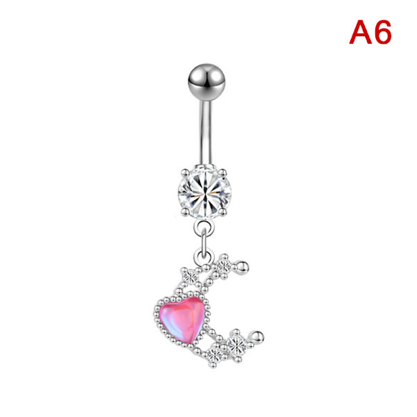 Pink zirkon vedhæng navle ring rustfrit stål navle pie A6