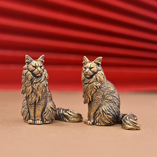 Maine Coon Miniatyrfigurer Mässing Djur Katt Liten Staty D