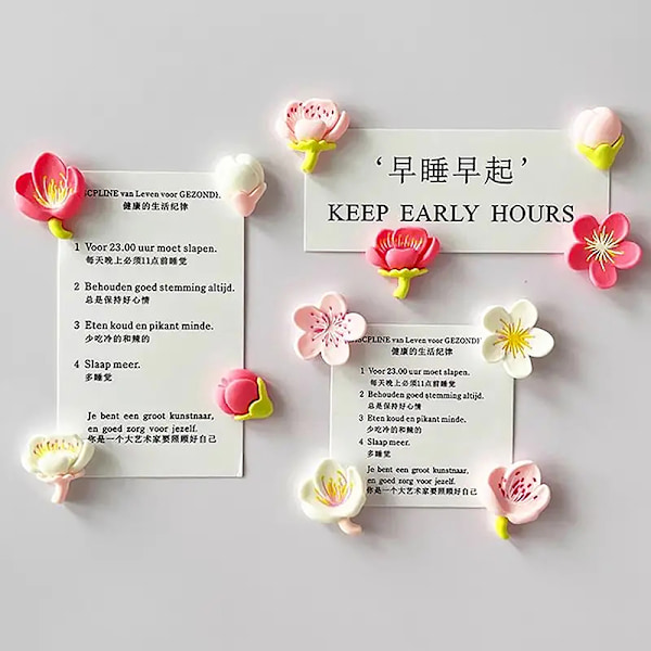 12 kpl Jääkaappimagneetti Pink Flower Resin koristeellinen valkotaulu Mag