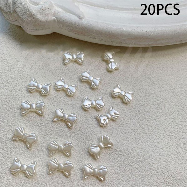 20st/påse French Pearl White Bow Nail Charm Elegant Bow DIY Nai