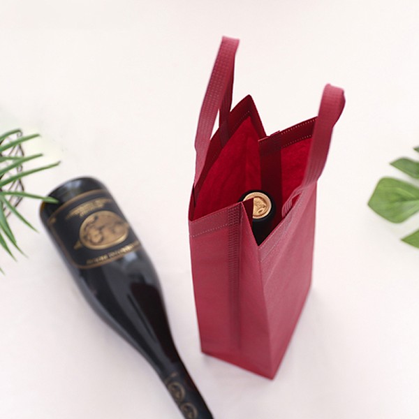 1 stk vinflaske gaveposer i non-woven stoff med håndtak for bryllup WineRedDouble