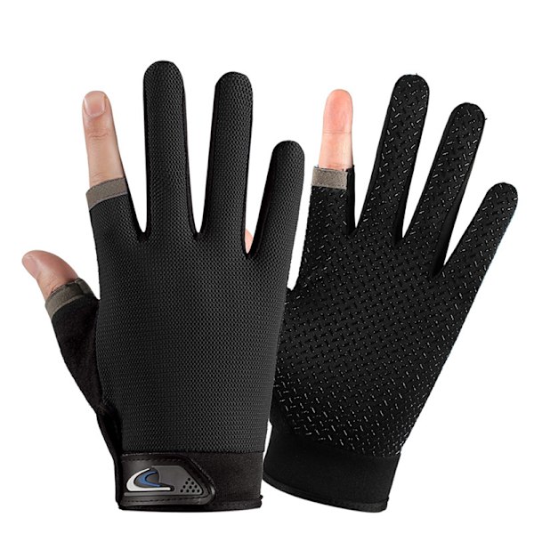 Menn Fiskehansker Dame Two Finger Hanne Touch Angling Anti-Sl Gray