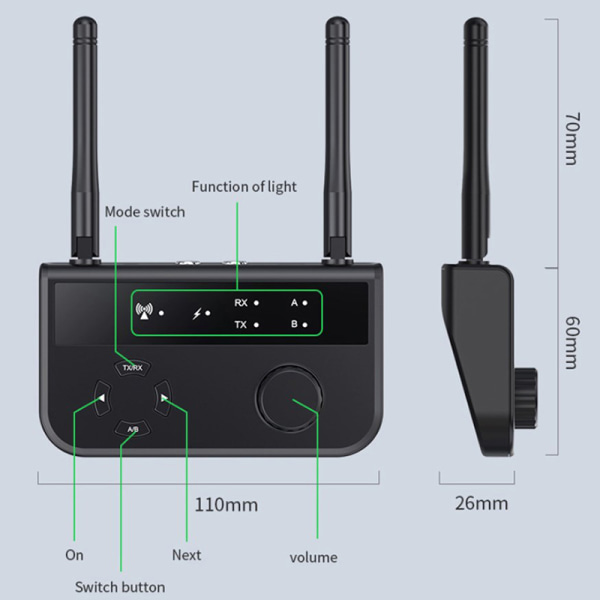 Multipoint Bluetooth 5.3 o Lähetinvastaanotin 3,5mm AUX 2 RCA