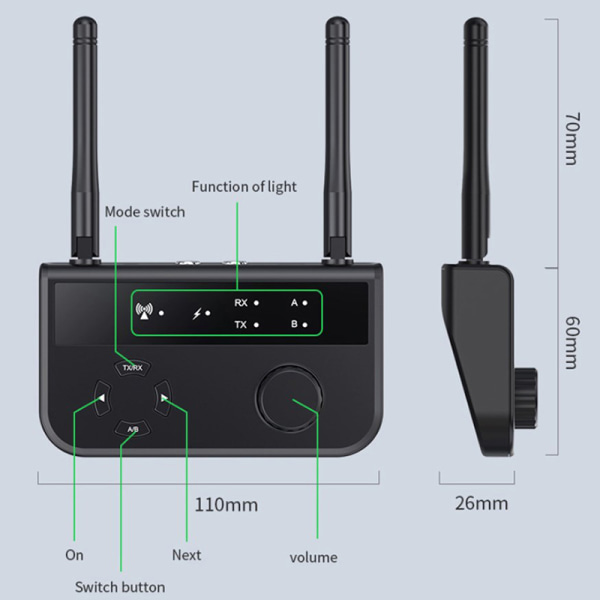 Multipoint Bluetooth 5.3 o Sender Mottaker 3.5mm AUX 2 RCA