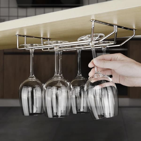 Vinstativ i sølvfarvet rustfrit stål med glasholder 35cm single row