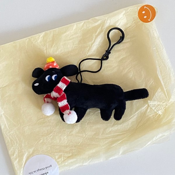 Tecknad plysch svart hund nyckelring Dockor nyckelring Creative Puppy B